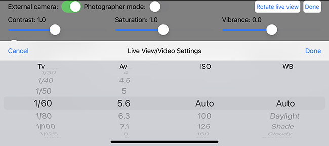 external camera evf settings